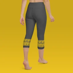 High Waist Yoga Capri Leggings with Ancient Mayan Design - Image 6