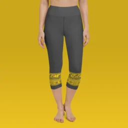 High Waist Yoga Capri Leggings with Ancient Mayan Design - Image 3