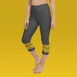 High Waist Yoga Capri Leggings with Ancient Mayan Design - Image 5