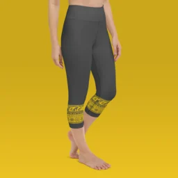 High Waist Yoga Capri Leggings with Ancient Mayan Design - Image 4