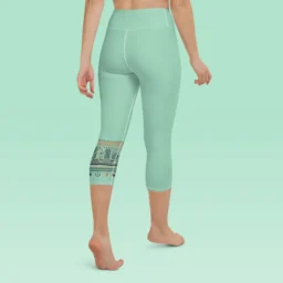 High Waist Yoga Capri Leggings with Ancient Mayan Design - Image 7