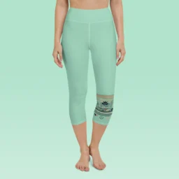 High Waist Yoga Capri Leggings with Ancient Mayan Design - Image 4