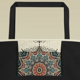 Earthy Mandala Large Tote Bag with Pocket - Image 3