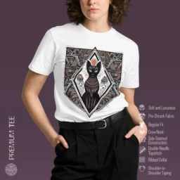 Regal Bastet Women’s Premium T-Shirt – A Fusion of Mythical Elegance - Image 5